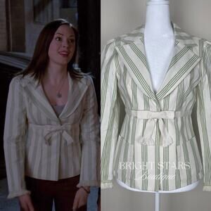 Rare Stripe Blazer Jacket ASO Paige Matthews Charmed Cream Green Bow 6 Vintage